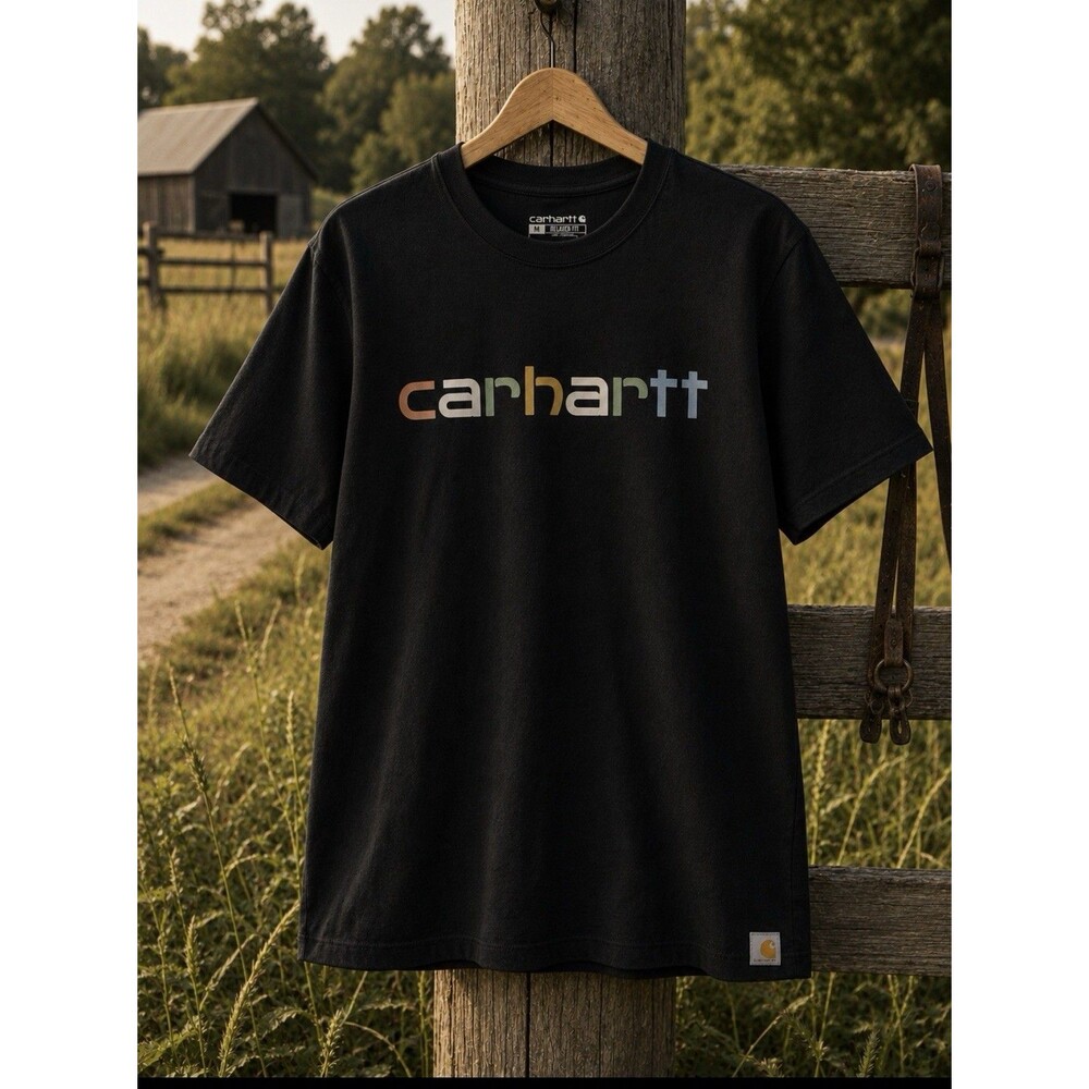 Carhartt Relaxed Fit Graphic Tee Black Multicolor Logo Shirt Women Large
